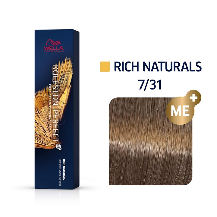 Wella Professionals, Koleston Perfect Me+, Permanent Hair Dye, 7/31 Medium Blonde Gold Ash, 60 ml - Teknashop Ltd