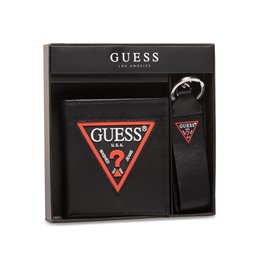 Set Guess: Guess, Leather Keyring, Black + Daelon, Leather Wallet, Small Billfold, Red/Black, For Men - Teknashop Ltd