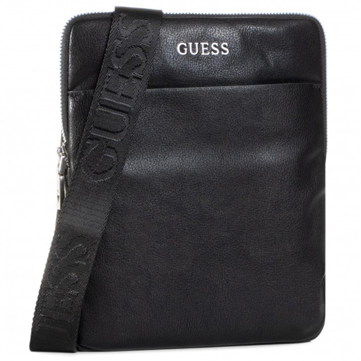 Guess, Scala, Flat Top Zip, Textile Crossbody Bag, Black, For Men - Teknashop Ltd
