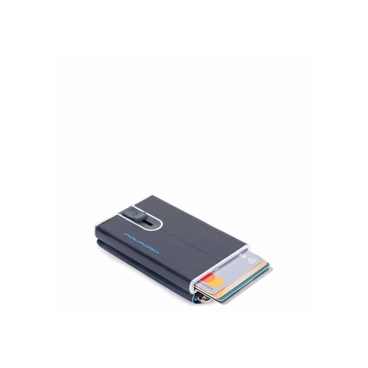Piquadro, Blue Square, Leather Card Holder, Square Sliding System with Zipped Coin Pocket, PP5359B2R-BLU2, Blue, For Men - Tekna