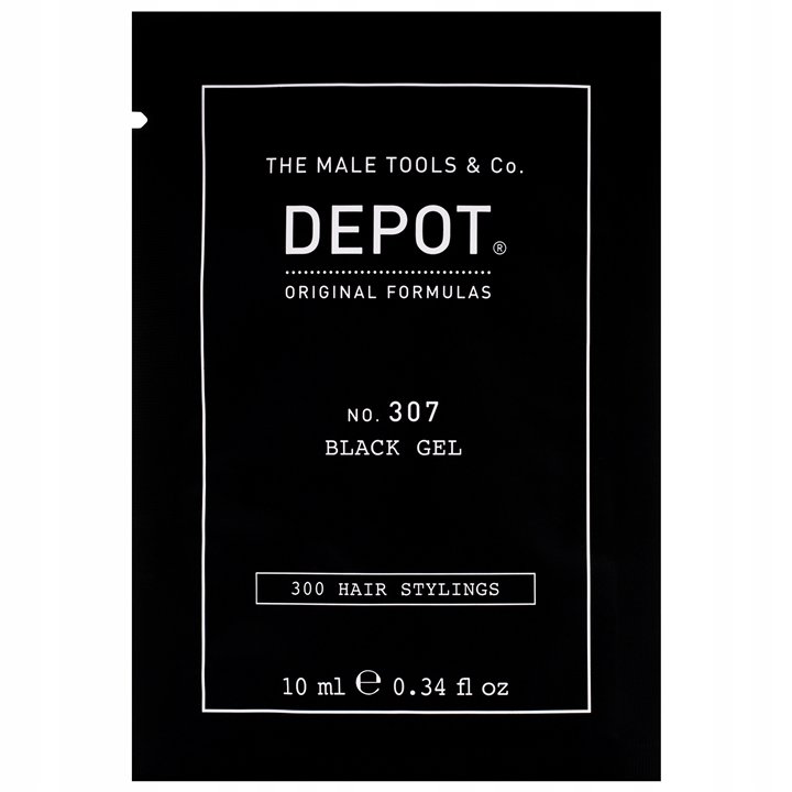 Depot, 300 Hair Stylings No. 307 Black, Botanical Complex, Hair Styling Gel, Temporary Coverage & Volume, Medium Hold, 10 ml - T