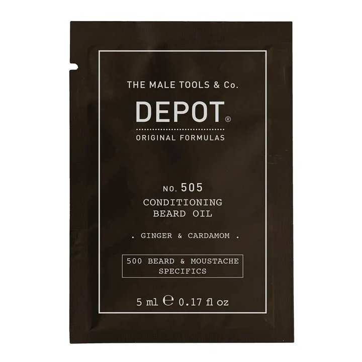 Depot, 500 Beard & Mustache Specifics No. 505, Beard Oil, Ginger & Cardamom, For Shine & Softness, 5 ml - Teknashop Ltd