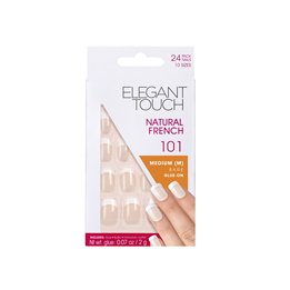 Set, Elegant Touch, Natural French, Square, Artificial Nails, Bare, 101, Size Medium, 24 pcs - Teknashop Ltd