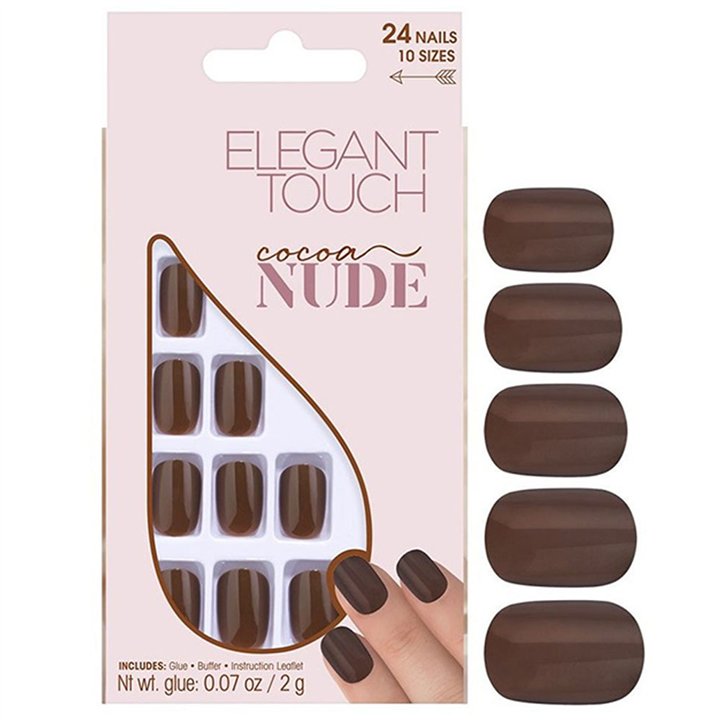 Set, Elegant Touch, Nude, Squoval, Artificial Nails, Cocoa, 24 pcs - Teknashop Ltd