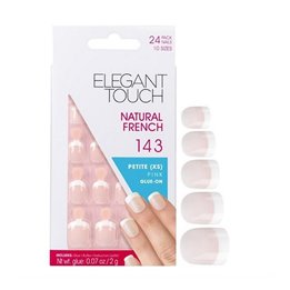 Set, Elegant Touch, Natural French, Square, Artificial Nails, Pink, 143, Petite (XS), 24 pcs - Teknashop Ltd