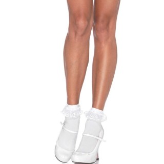 LEG AVENUE - WHITE LACE RUFFLE SOCKS - D-237702 - Teknashop Ltd
