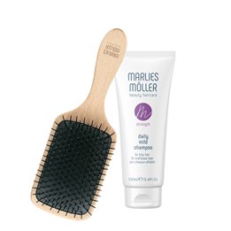 Set Marlies Moller: Marine Moisture, Scalp Brush + Daily Mild, Silicone Free, Hair Shampoo, Deep Cleansing, 100 ml - Teknashop L