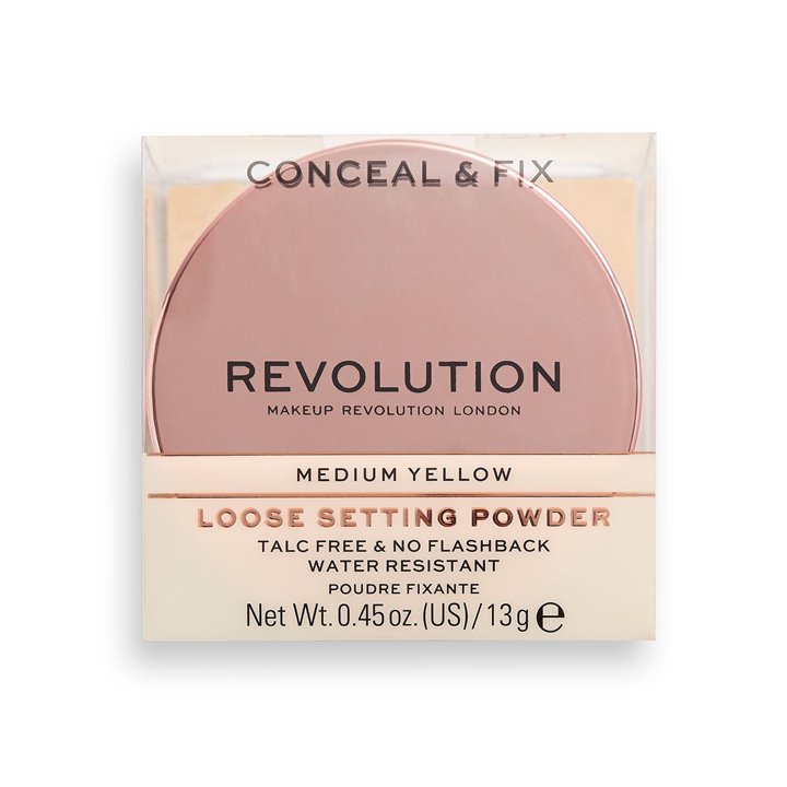 Makeup Revolution, Conceal & Fix, Vegan, Loose Setting Powder, Medium Yellow, 13 g - Teknashop Ltd