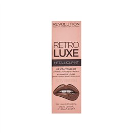 Set Makeup Revolution: Retro Luxe, Metallic, Liquid Lipstick, Sovereign, 5.5 ml + Retro Luxe, Lip Liner, Sovereign, 1 g - Teknas
