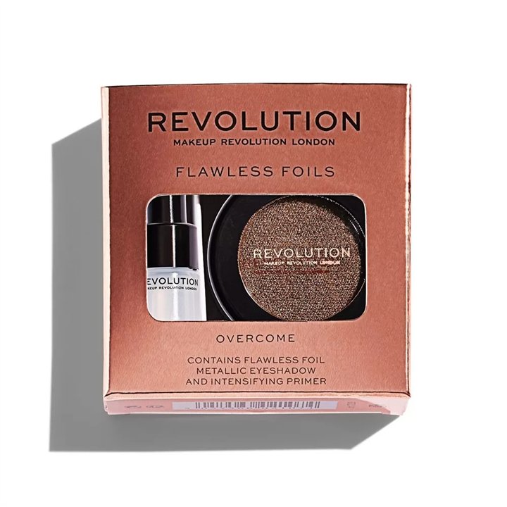 Set Makeup Revolution: Flawless Foils, Vegan, Eyeshadow Primer, 2 ml + Flawless Foils, Vegan, Eyeshadow Palette, Overcome, 2 g -