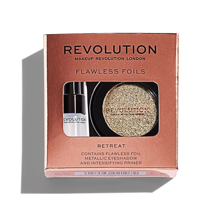 Set Makeup Revolution: Flawless Foils, Vegan, Eyeshadow Primer, 2 ml + Flawless Foils, Vegan, Eyeshadow Palette, Retreat, 2 g - 