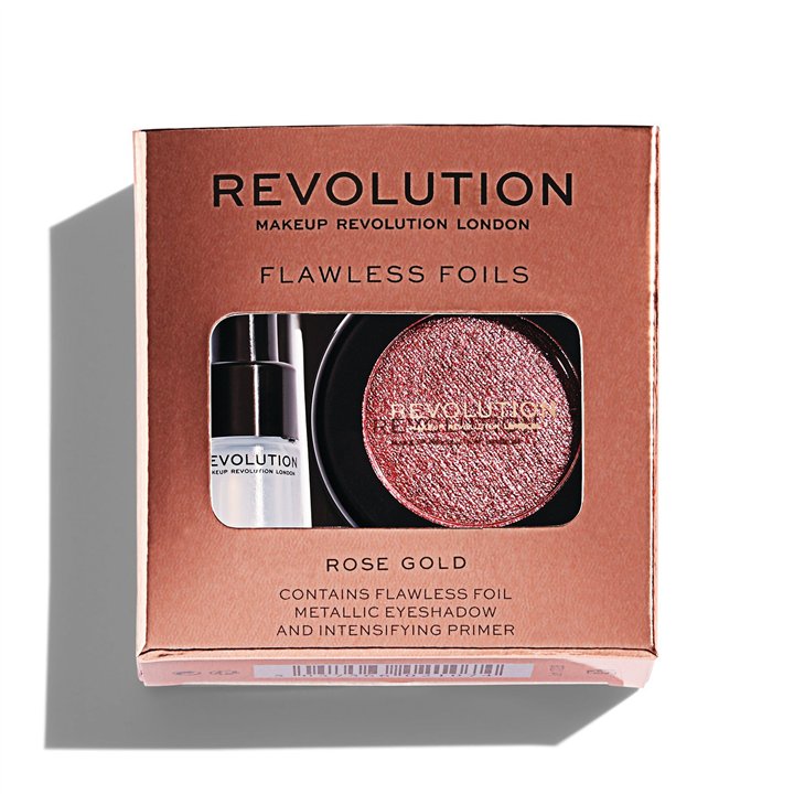 Set Makeup Revolution: Flawless Foils, Vegan, Eyeshadow Primer, 2 ml + Flawless Foils, Vegan, Eyeshadow Palette, Rose Gold, 2 g 