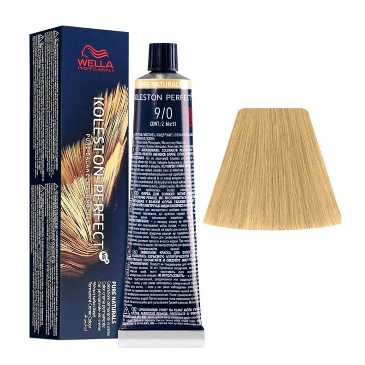 Wella Professionals, Koleston Perfect Me+, Permanent Hair Dye, 9/0 Lightest Natural Blonde, 60 ml - Teknashop Ltd