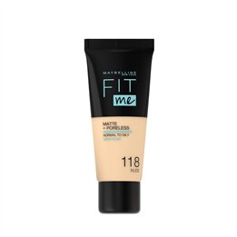 Maybelline, Fit Me Matte + Poreless, Liquid Foundation, 118, Nude, 30 ml - Teknashop Ltd
