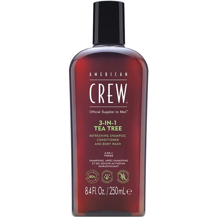 American Crew, 3-In-1 Tea Tree, Tea Tree Oil, Hair Shampoo, Conditioner & Shower Gel 3-In-1, For Moisturizing, 250 ml - Teknasho