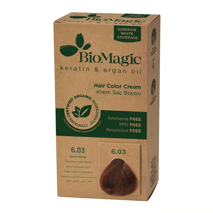 Biomagic, Biomagic, Keratin & Argan Oil, Permanent Hair Dye, 6.03 , 250 ml *Tester - Teknashop Ltd