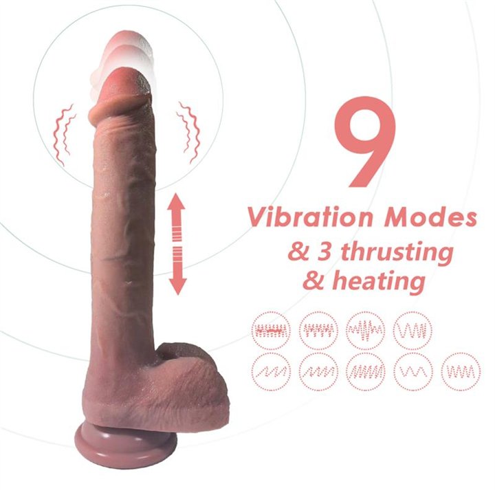 Dildo with Vibration, Thrusting and heating 28 cm - 8436626093164 - Teknashop Ltd