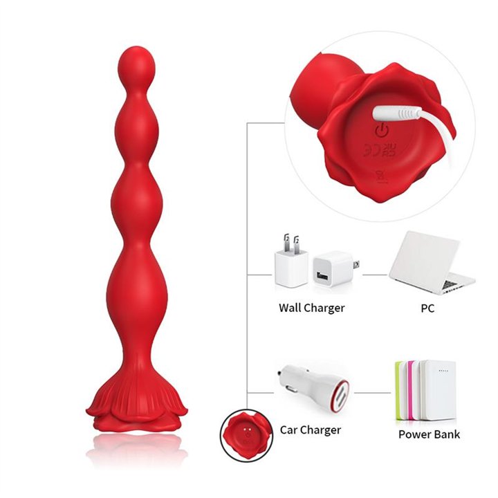 Vibrating Anal Beads with Rose Base - 8436626093089 - Teknashop Ltd