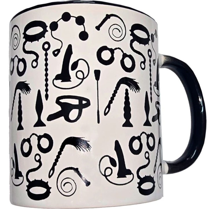 DIABLO PICANTE - WHITE BONDAGE MUG WITH BLACK HANDLE 370 ML - D-244771 - Teknashop Ltd