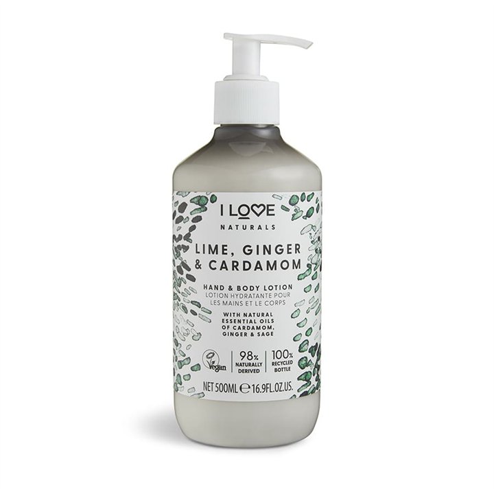 I Love, Naturals Collection, Vegan, Moisturizing, Lime, Ginger & Cardamom, Lotion, For Hands & Body, 500 ml - Teknashop Ltd