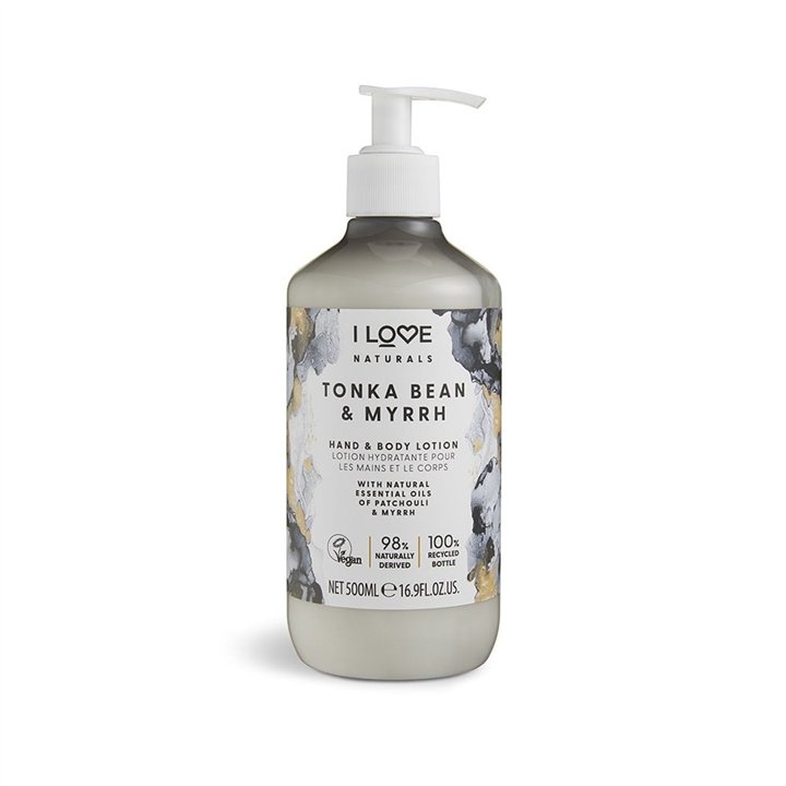 I Love, Naturals Collection, Vegan, Moisturizing & Softening, Tonka Bean & Myrrh, Lotion, For Hands & Body, 500 ml - Teknashop L
