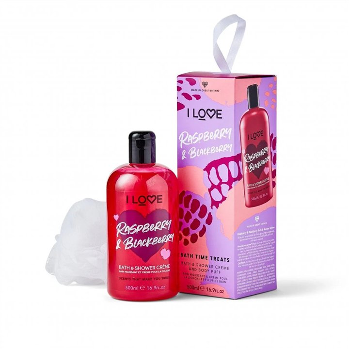 Set I Love: Raspberry & Blackberry, Hydrating, Shower Gel, For All Skin Types, 500 ml + I Love, Body Sponge - Teknashop Ltd
