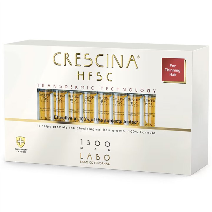 Labo Cosprophar Suisse, Crescina, Transdermic HFSC 1300, For Growth Stimulation, Ampoules Treatment Serum, For Scalp, For Men, 2