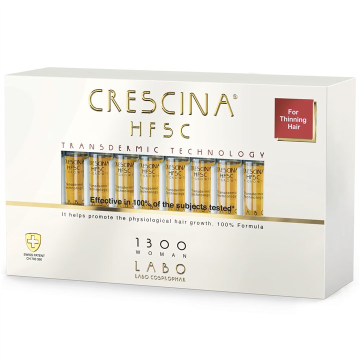 Labo Cosprophar Suisse, Crescina, Transdermic HFSC 1300, For Growth Stimulation, Ampoules Treatment Serum, For Scalp, For Women,