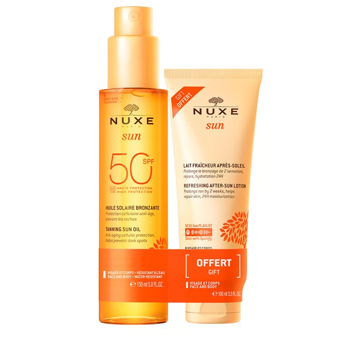 Set Nuxe: Sun, Anti-Ageing, Tanning Oil, SPF 50, 150 ml + Sun, Refreshing, After-Sun Lotion, 100 ml - Teknashop Ltd
