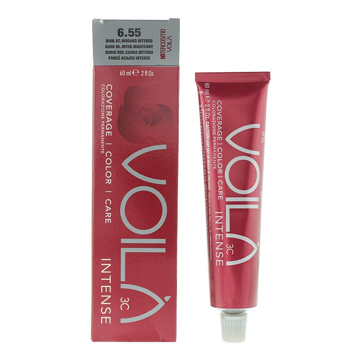Intercosmo, Voila 3C Intense, Permanent Hair Dye, 6.55 Dark Blonde Intense Mahogany, 60 ml - Teknashop Ltd