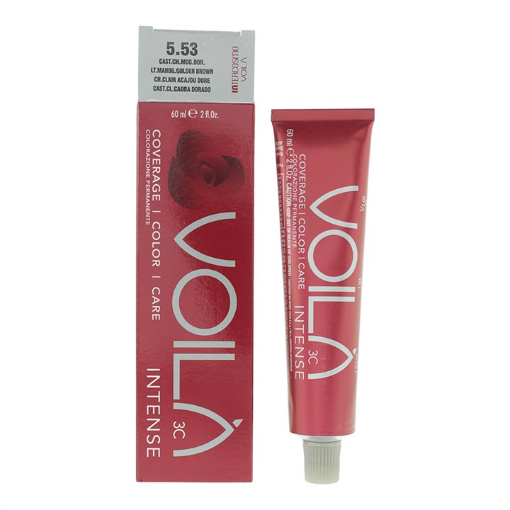 Intercosmo, Voila 3C Intense, Permanent Hair Dye, 5.53 Light Mahogany Golden Brown, 60 ml - Teknashop Ltd