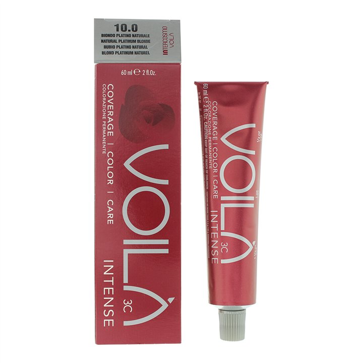 Intercosmo, Voila 3C Intense, Permanent Hair Dye, 10.0 Natural Platinum Blonde, 60 ml - Teknashop Ltd