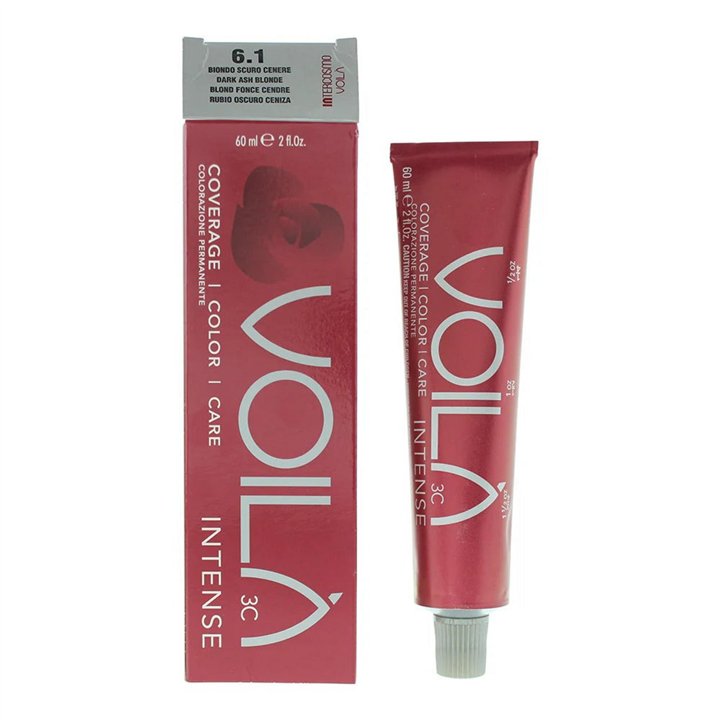 Intercosmo, Voila 3C Intense, Nourishing, Permanent Hair Dye, 6.1 Dark Ash Blonde, 60 ml - Teknashop Ltd