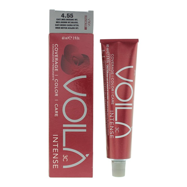 Intercosmo, Voila 3C Intense, Permanent Hair Dye, 4.55 Medium Brown Intense Mahogany, 60 ml - Teknashop Ltd
