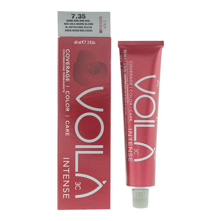 Intercosmo, Voila 3C Intense, Permanent Hair Dye, 7.35 Medium Golden Mahogany Blonde, 60 ml - Teknashop Ltd