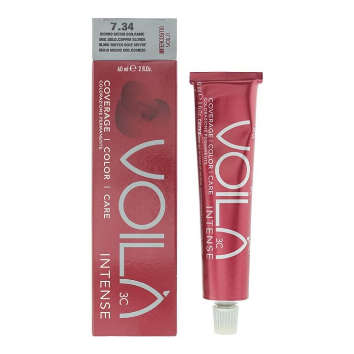 Intercosmo, Voila 3C Intense, Permanent Hair Dye, 7.34 Medium Golden Copper Blonde, 60 ml - Teknashop Ltd