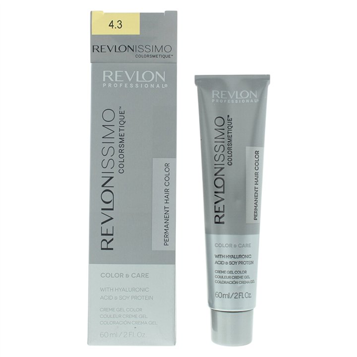Revlon, Revlonissimo Colorsmetique, Hyaluronic Acid, Permanent Hair Dye, 4.3 Medium Golden Brown, 60 ml - Teknashop Ltd