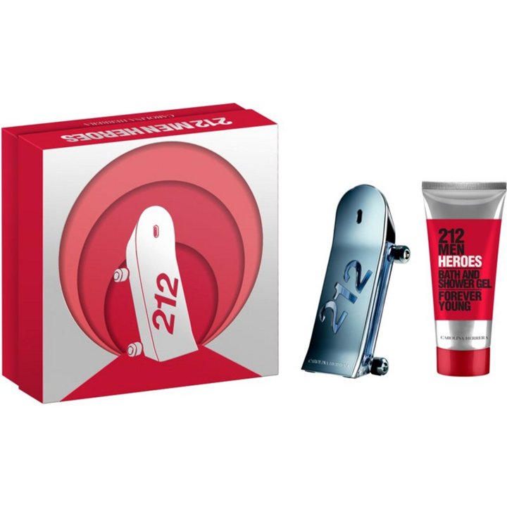 Set Carolina Herrera: 212 Heroes, Eau De Toilette, For Men, 90 ml + 212 Heroes, Shower Gel, For All Skin Types, 100 ml - Teknash