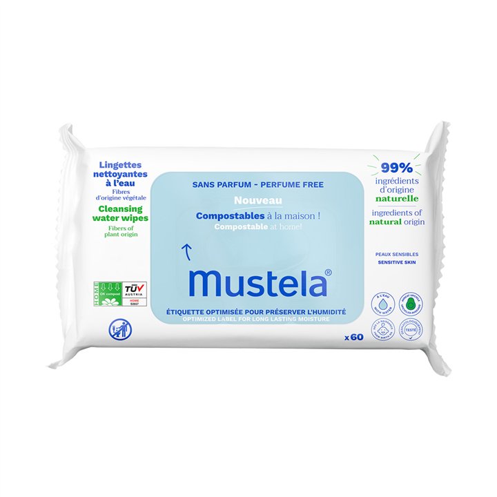 Set, Mustela, Compostable, Water, Cleansing Wipes, 60 pcs - Teknashop Ltd