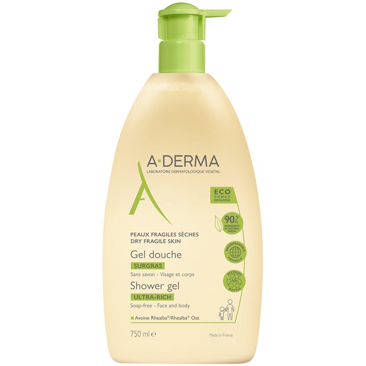 A-Derma, Ultra Rich, Shower Gel, Body, All Skin Types, 750 ml - Teknashop Ltd