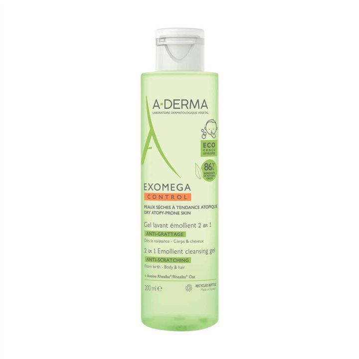 A-Derma, Exomega Control, Anti-Scratching & Soothing, Cleansing Gel, For Hair & Body, 200 ml - Teknashop Ltd