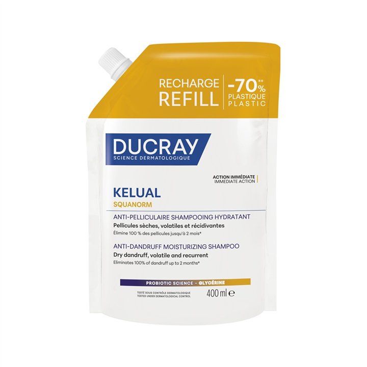 Ducray, Kelual Squanorm, Hair Treatment Shampoo, Anti-Dandruff, For Scalp With Dry Dandruff, Refill, 400 ml - Teknashop Ltd