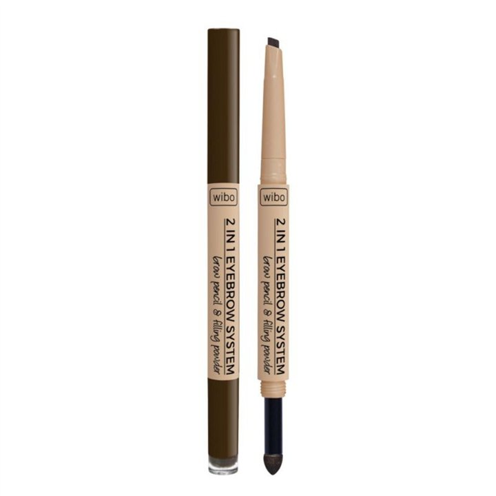 Wibo, 2 in 1 Eyebrow System, Eyebrow Cream  Pencil, Powder & Brush 3-In-1, 3, Dark Brown, 0.2 g - Teknashop Ltd