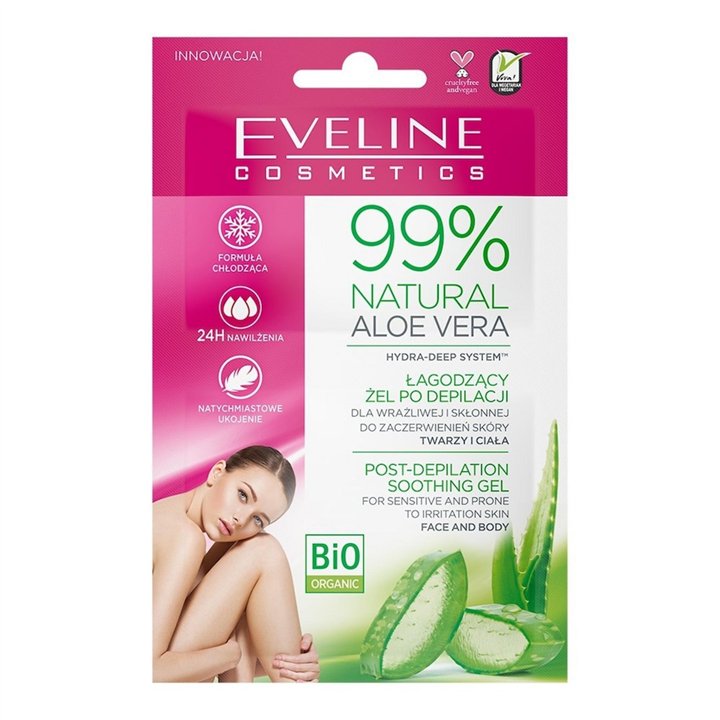 Set Duo, Eveline Cosmetics, 99% Natural Aloe Vera, Soothing, Body Post-Shaving Gel, Face and body, 2 pcs, 10 ml - Teknashop Ltd