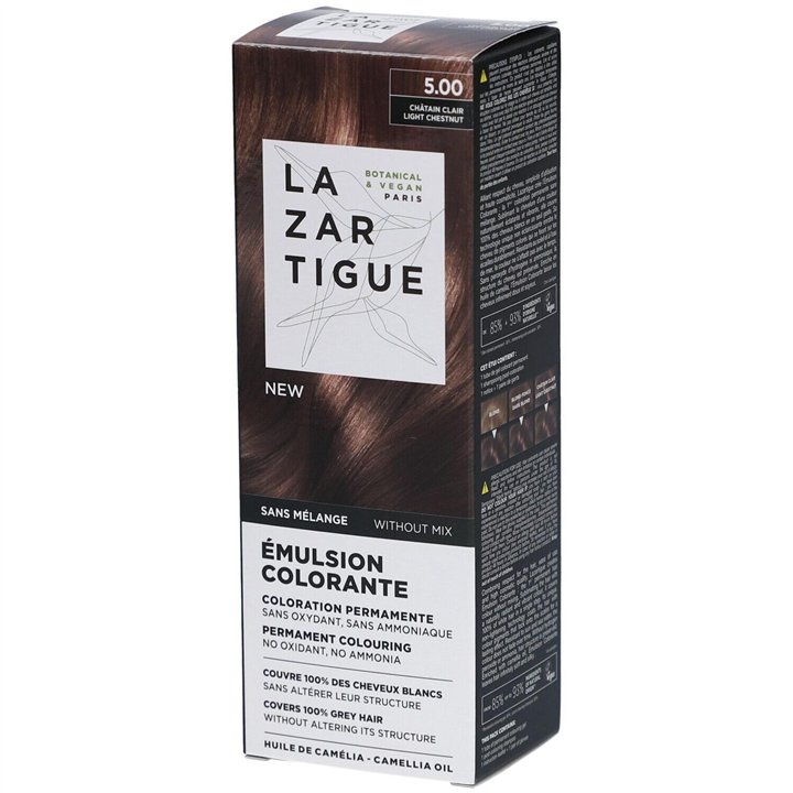 Lazartigue, Emulsion Colorante, Permanent Hair Dye, 5.00 Light Chestnut, 60 ml - Teknashop Ltd