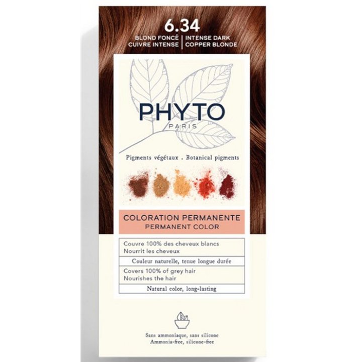 Phyto, Color Kit Coloration, Permanent Hair Dye, 6.34 Intense Dark Copper Blonde, 1 pcs - Teknashop Ltd