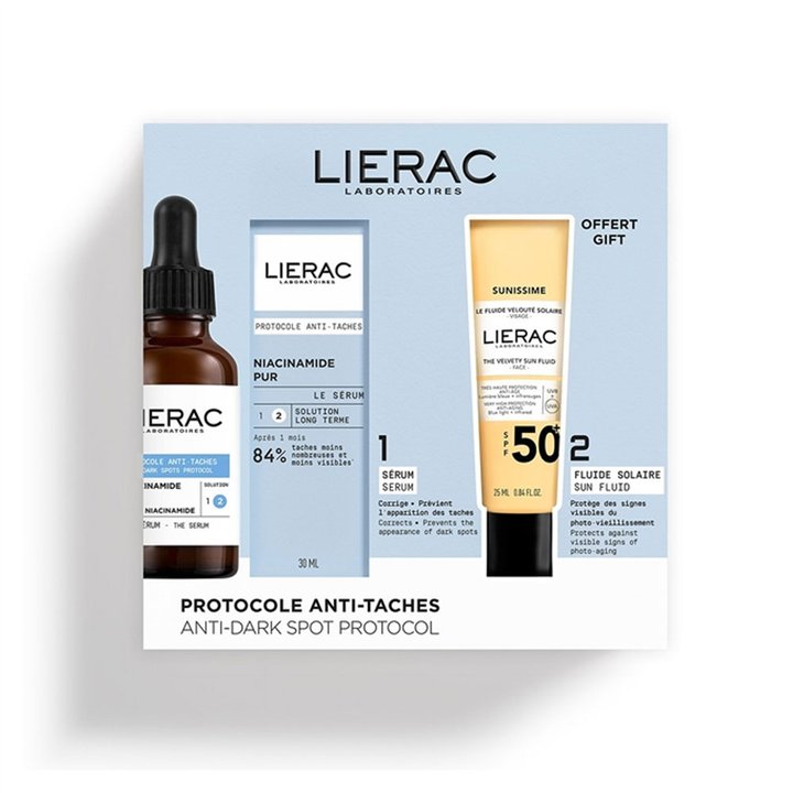 Set Lierac: Protocole, Anti-Dark Spots, Serum, For Face, 30 ml + Sunissime The Sun Velvety, Fluid, For Face, SPF50+, 25 ml - Tek