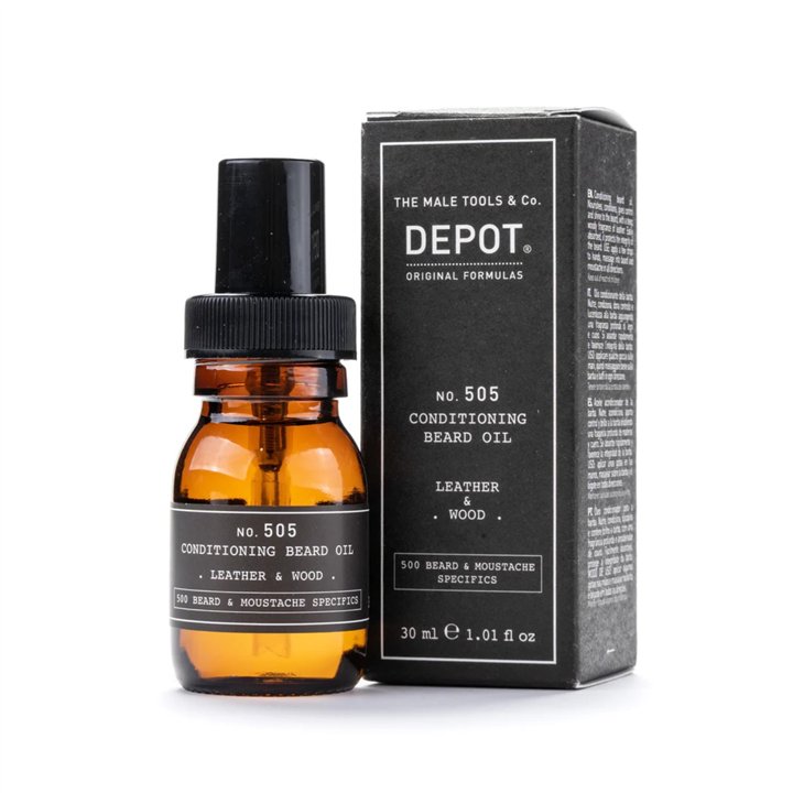 Depot, 500 Beard & Mustache Specifics No. 505, Beard Oil, Leather & Wood, For Shine & Softness, 30 ml - Teknashop Ltd