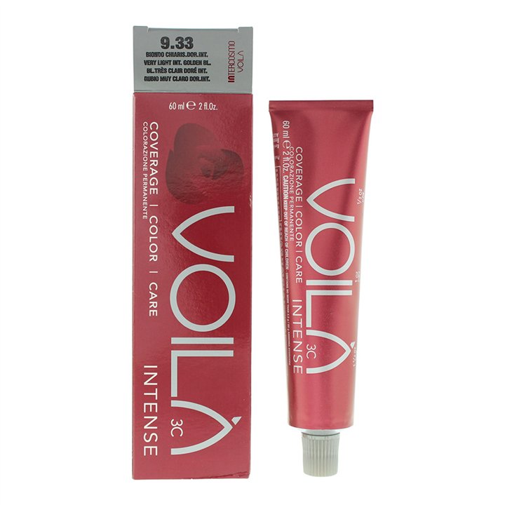 Intercosmo, Voila 3C Intense, Permanent Hair Dye, 9.33 Very Light Intense Golden Blonde, 60 ml - Teknashop Ltd