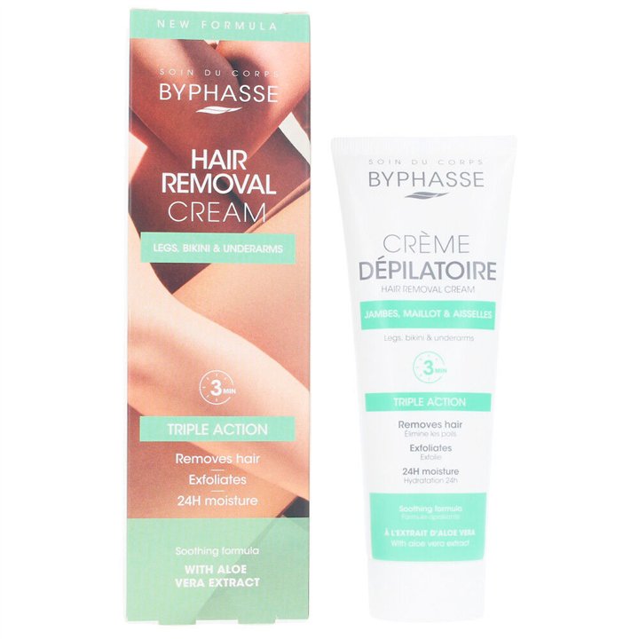 Byphasse, Byphasse, Aloe Vera, Hair Removal Cream, For All Skin Types, For Legs, 125 ml - Teknashop Ltd
